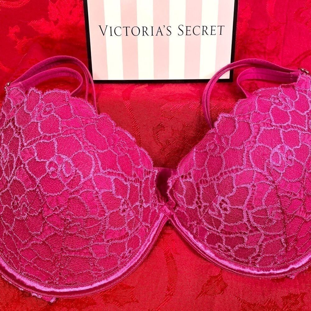 FUCHSIA VICTORIAS SECRET PUSH-UP LACE 36D - Picture 2 of 6